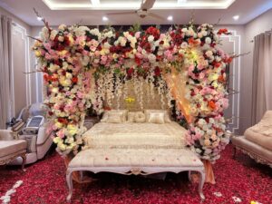 bridal-room-decor red roses decor, canopy decorations, events planners, interior designers