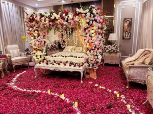 fresh-flowers-room-decor bridal room decor, house decor, petals setup, first night setup