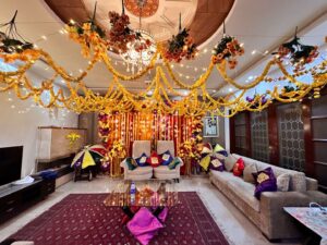 dholki-decor-and-setup indoor mayoun, home dholak, intimate ceremony, wedding event
