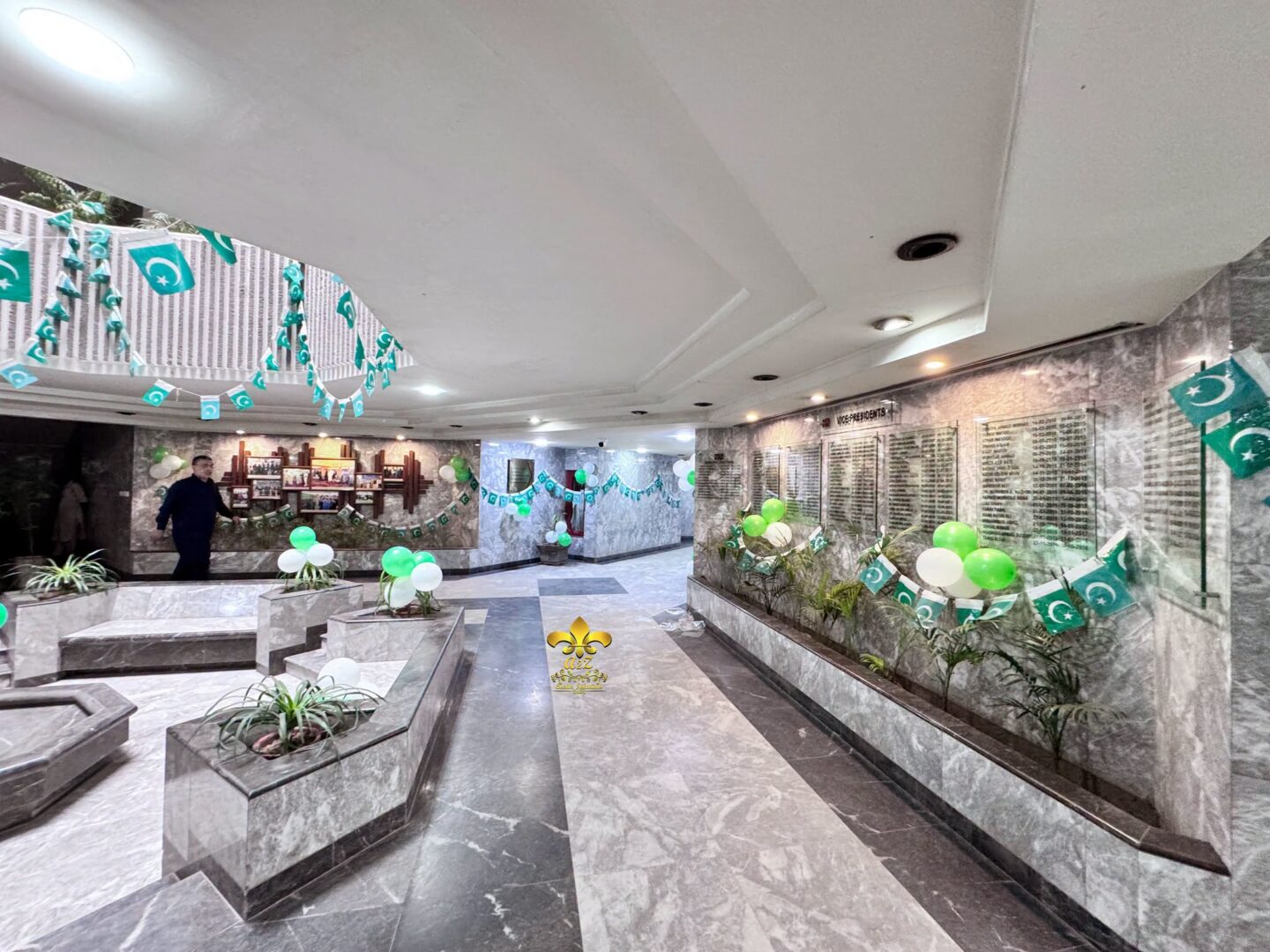 buntings decor, green & white setup, 14 august, corporate planners
