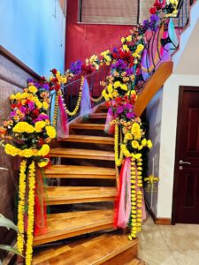 pre-wedding-home-decor stairs decor, mayoun event, floral setup, wedding management