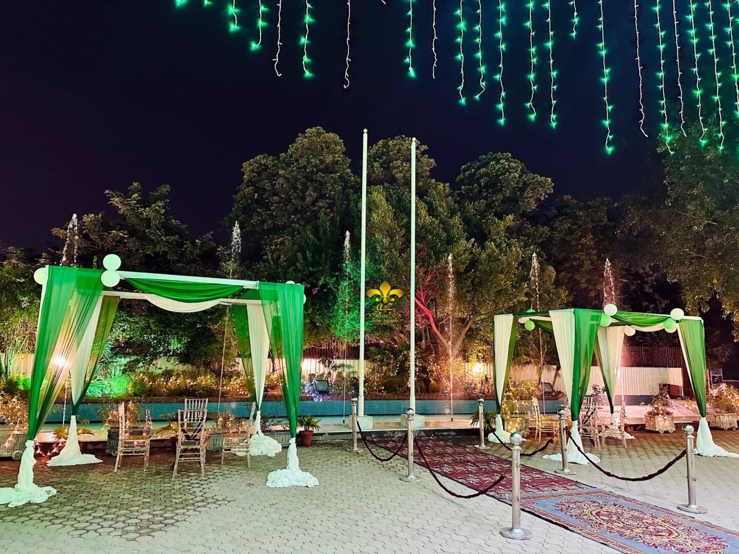 outdoor setup, entrance decor, open air event, caterers