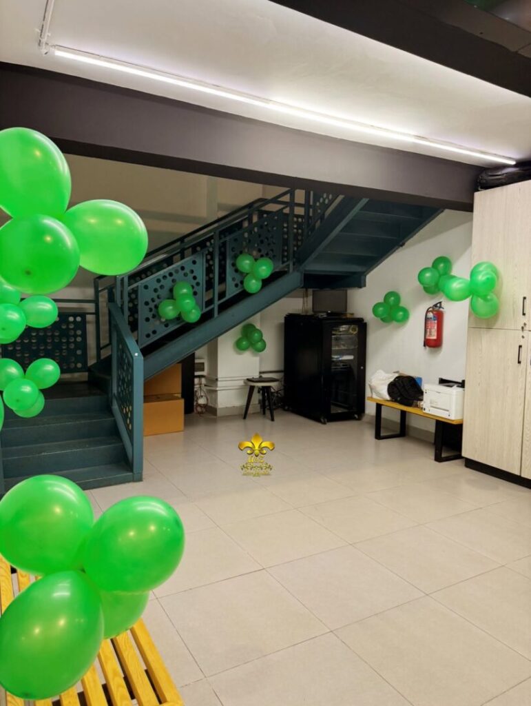 balloon-decor stairs decor, fabric draping, balloons bunch, events services