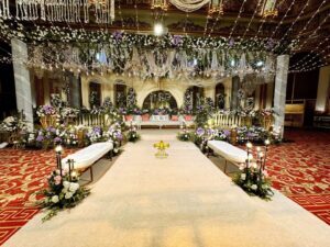 grand-stage stage designers, wedding stage, nikkah backdrop, floral backdrop