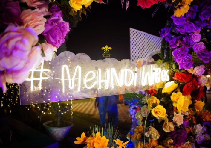 welcome decor, wedding designers, mehndi event, open air event