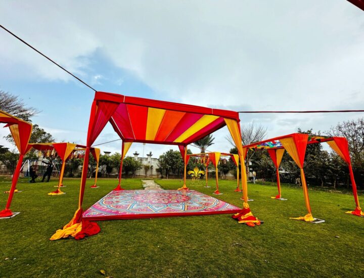 open air setup, color day, intimate event, multicolored decor