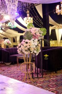 outdoor-reception-setup floral decor, executive seating, thematic draping, arabian gazebo