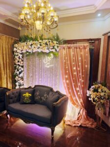 nikkah-stage floral backdrop, qabool hai, fairy lights, events services