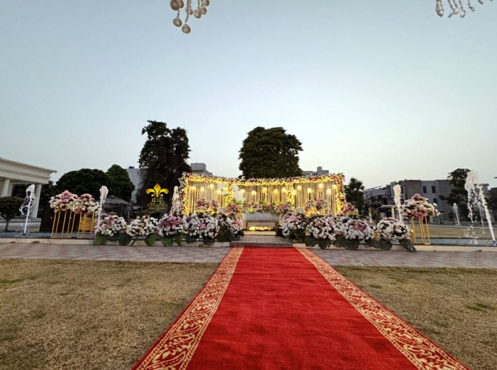 outdoor-floral-stage events management, caterers, nikkah stage, events planners