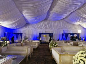 sofa-sitting corporate setup, themed decor, grand event, employee appreciation