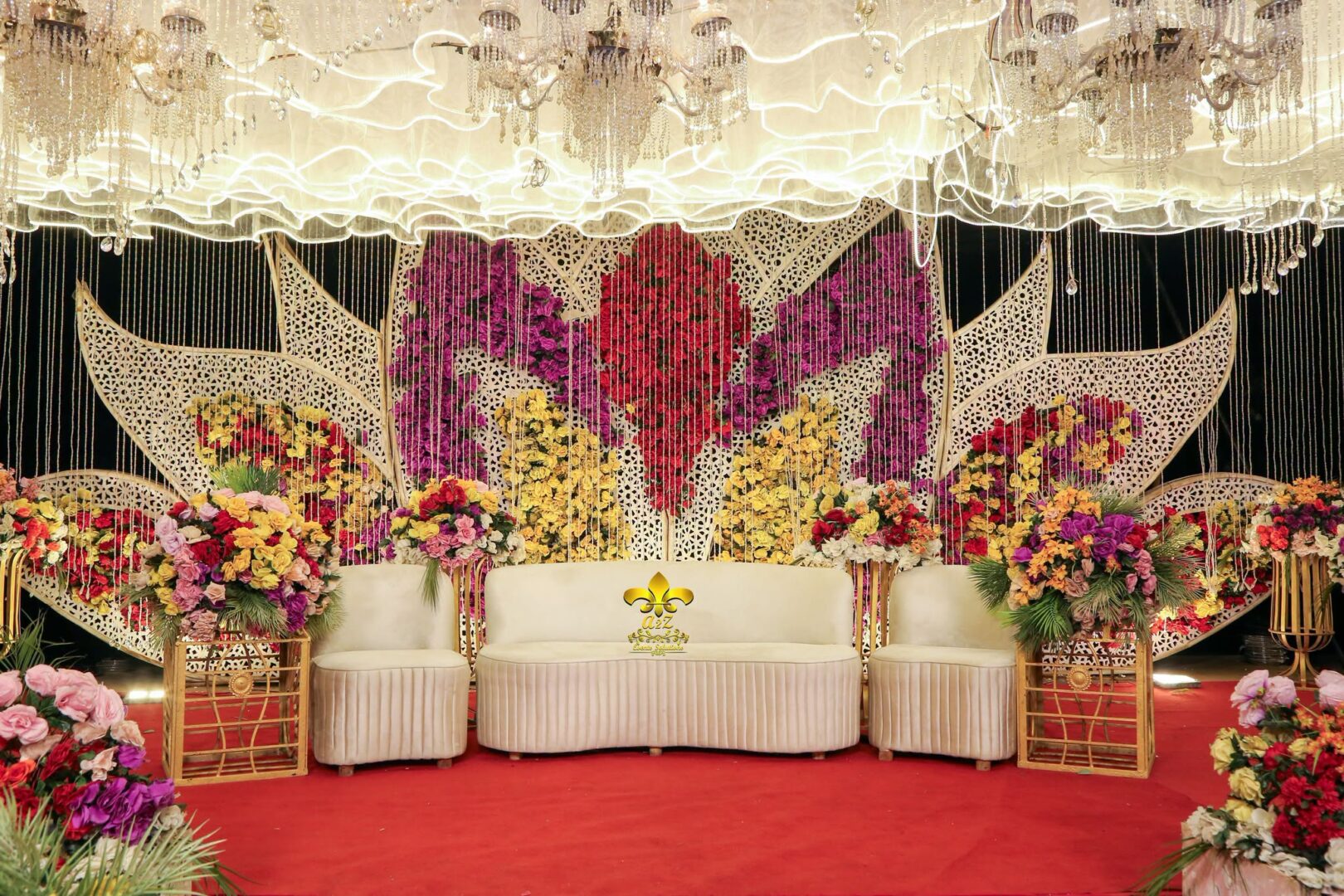wedding stage, colourful setup, events management, a2z events