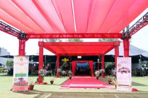 corporate-entrance entrance setup, carpeted walkway